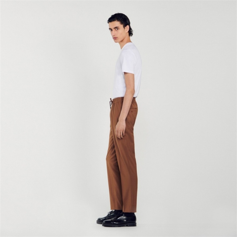 Sandro Elasticated straight-leg pants Black Brown | SN-SDO65327