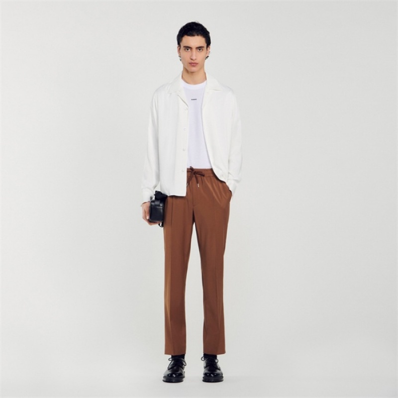 Sandro Elasticated straight-leg pants Brown | SN-SDO65332