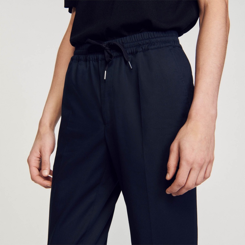 Sandro Elasticated straight-leg pants Dark Navy | SN-SDO65366