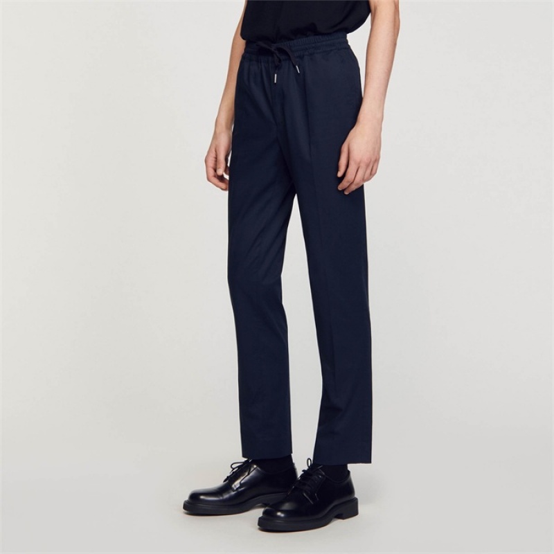 Sandro Elasticated straight-leg pants Dark Navy | SN-SDO65366