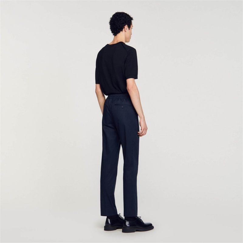 Sandro Elasticated straight-leg pants Dark Navy | SN-SDO65366