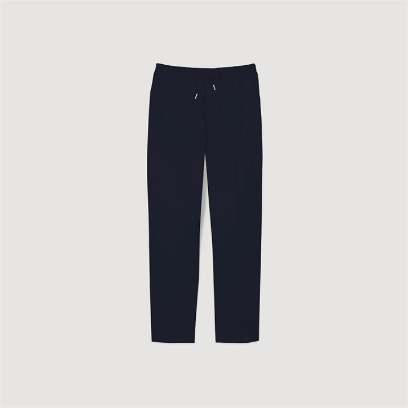 Sandro Elasticated straight-leg pants Dark Navy | SN-SDO65366