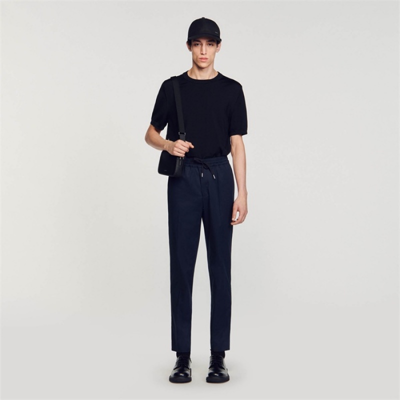 Sandro Elasticated straight-leg pants Dark Navy | SN-SDO65366