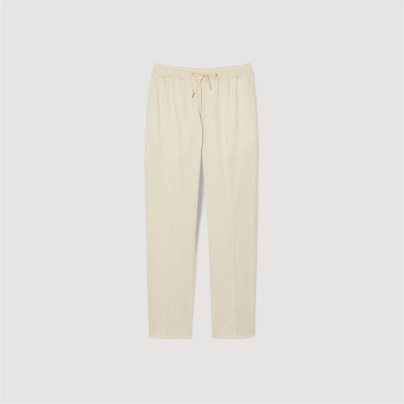 Sandro Elasticated straight-leg pants Light Beige | SN-SDO65367