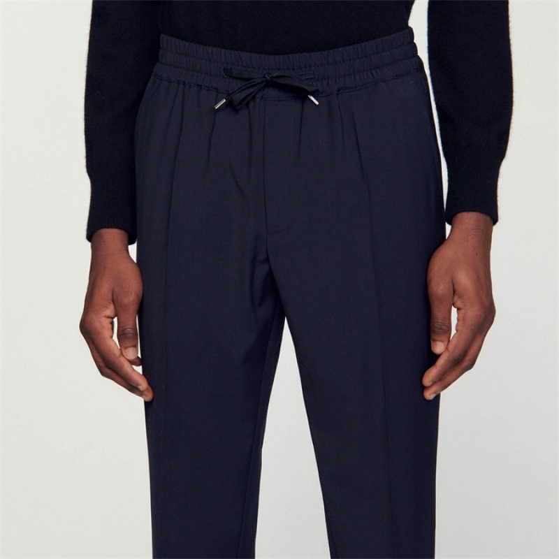 Sandro Elasticated straight-leg pants Navy Blue | SN-SDO65333