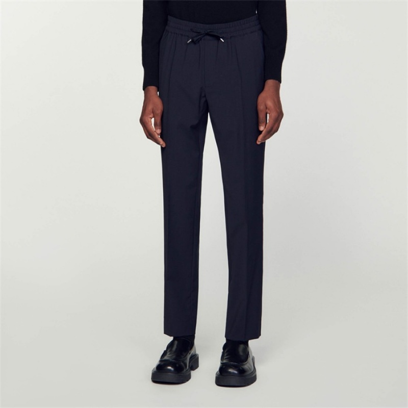 Sandro Elasticated straight-leg pants Navy Blue | SN-SDO65333