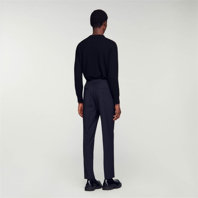 Sandro Elasticated straight-leg pants Navy Blue | SN-SDO65333