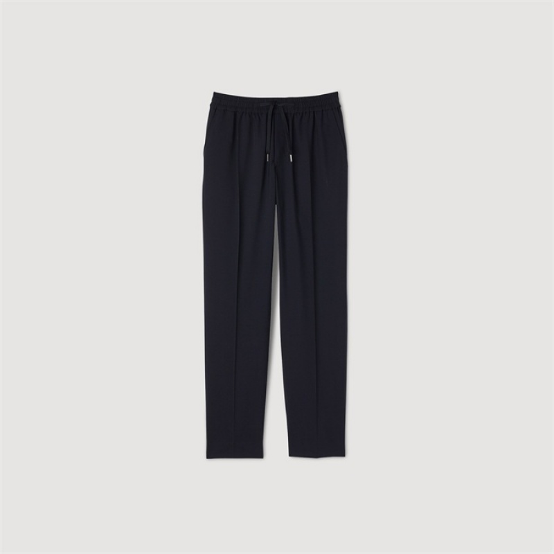 Sandro Elasticated straight-leg pants Navy Blue | SN-SDO65333