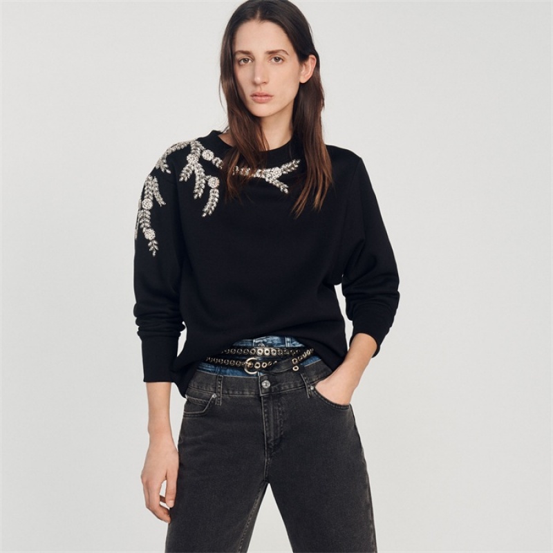 Sandro Embellished sweatshirt Black | SN-SDO64632