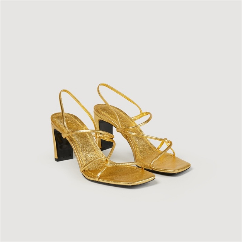 Sandro Embossed leather sandals Gold | SN-SDO64942