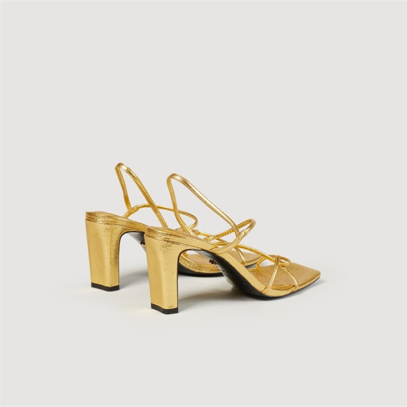 Sandro Embossed leather sandals Gold | SN-SDO64942