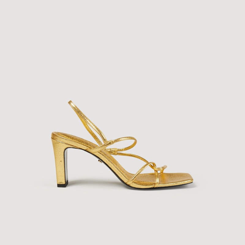 Sandro Embossed leather sandals Gold | SN-SDO64942