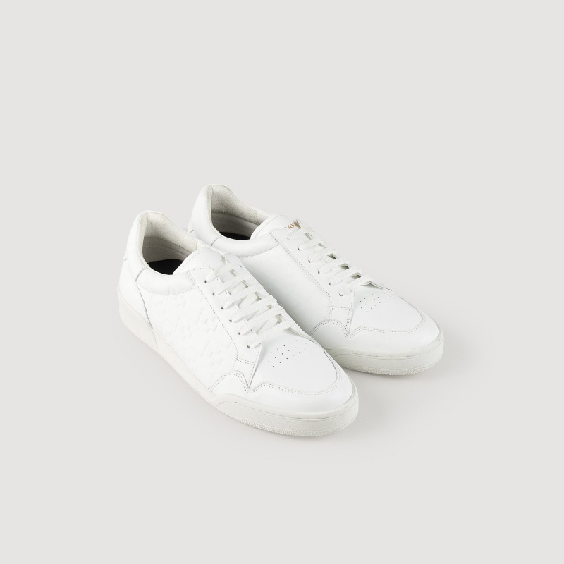 Sandro Embossed square cross leather sneakers White | SN-SDO65422