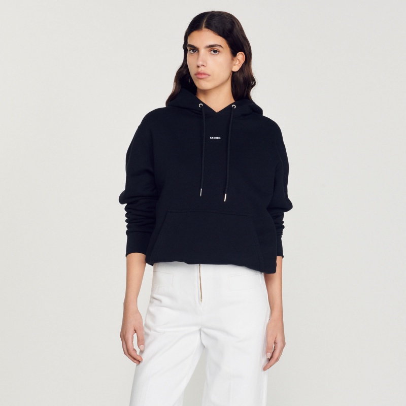 Sandro Embroidered hoodie Black | SN-SDO64499