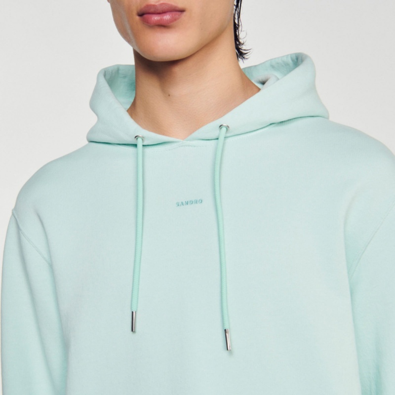 Sandro Embroidered hoodie Mint Blue | SN-SDO65316