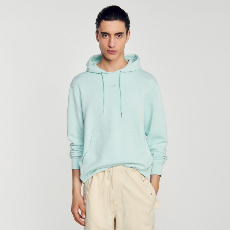 Sandro Embroidered hoodie Mint Blue | SN-SDO65316