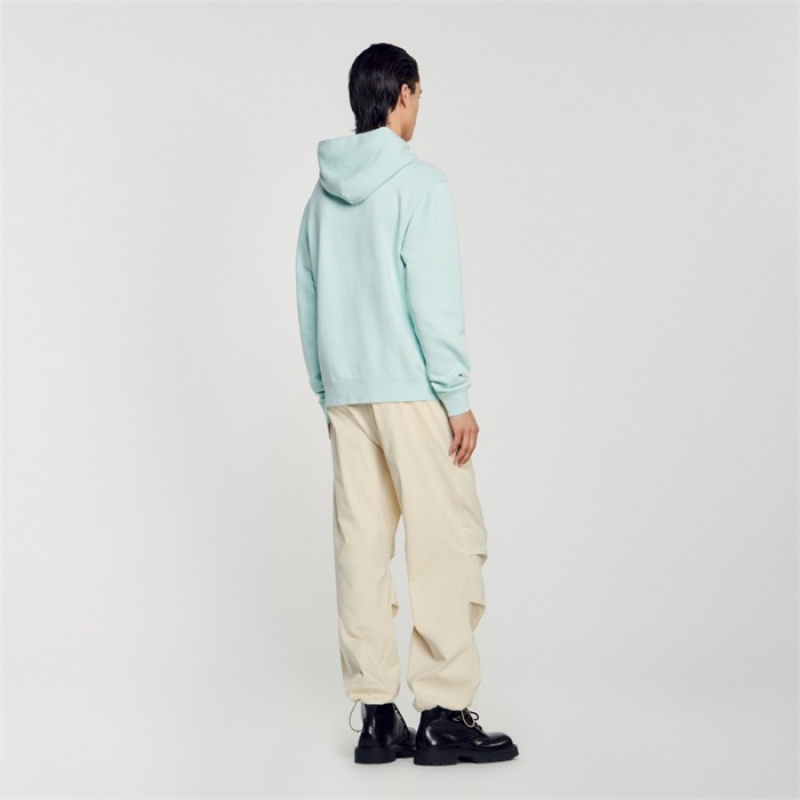 Sandro Embroidered hoodie Mint Blue | SN-SDO65316