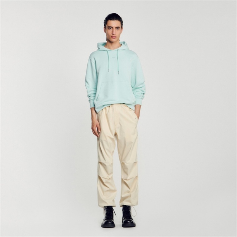 Sandro Embroidered hoodie Mint Blue | SN-SDO65316