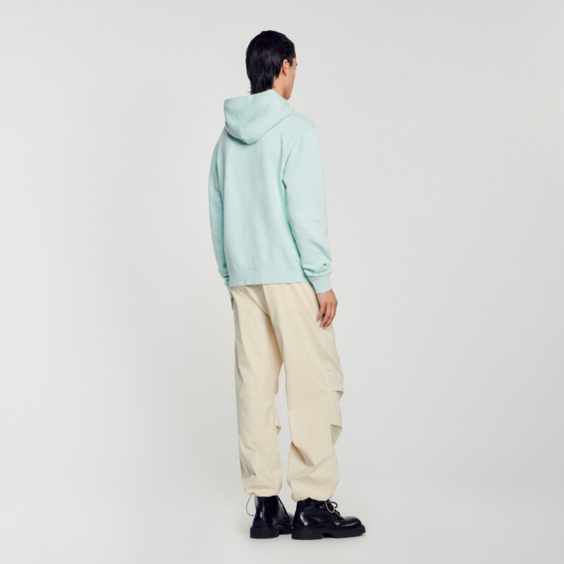 Sandro Embroidered hoodie Mint Blue | SN-SDO64498