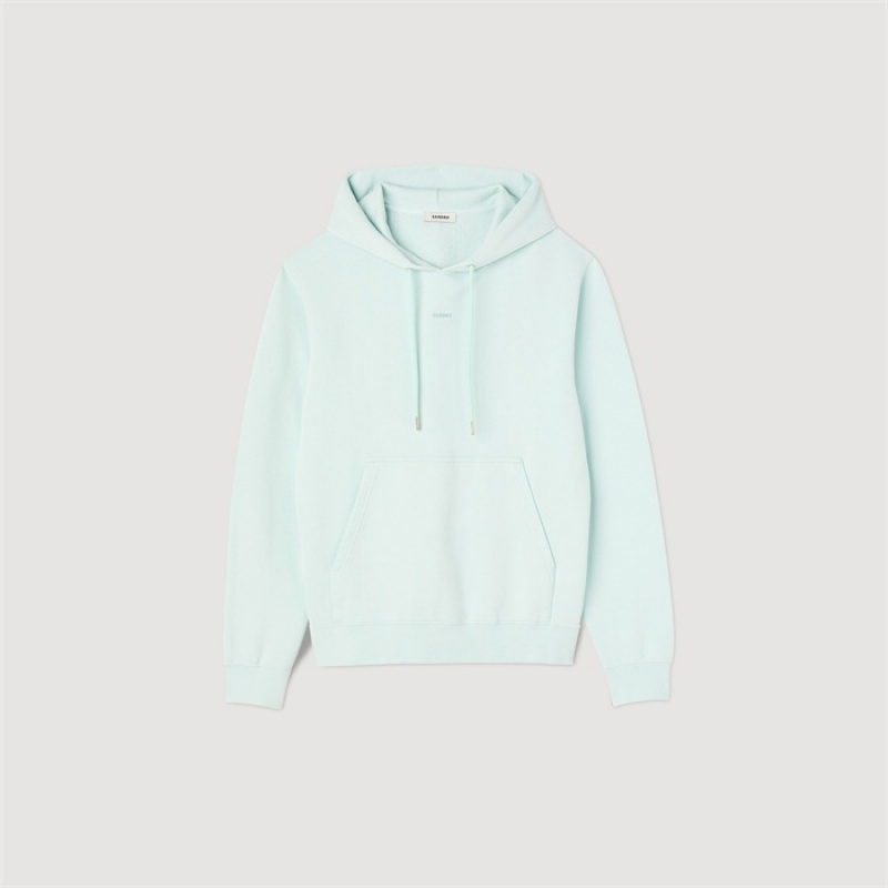 Sandro Embroidered hoodie Mint Blue | SN-SDO64498