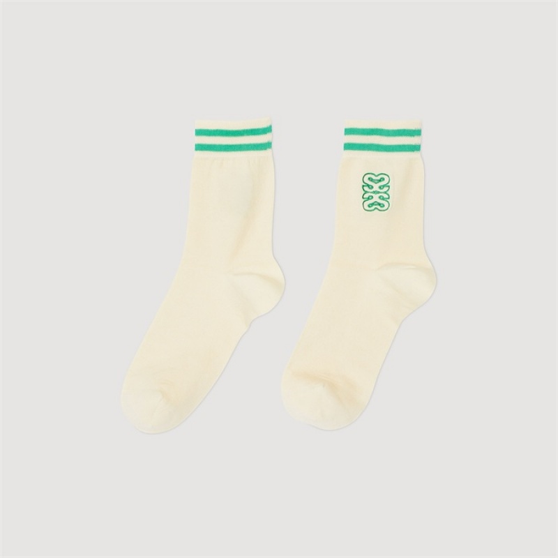 Sandro Embroidered socks Ecru / Green | SN-SDO65002