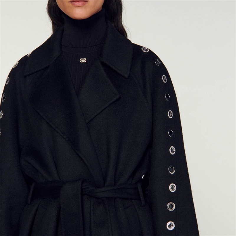 Sandro Eyelet trench coat Black | SN-SDO64513