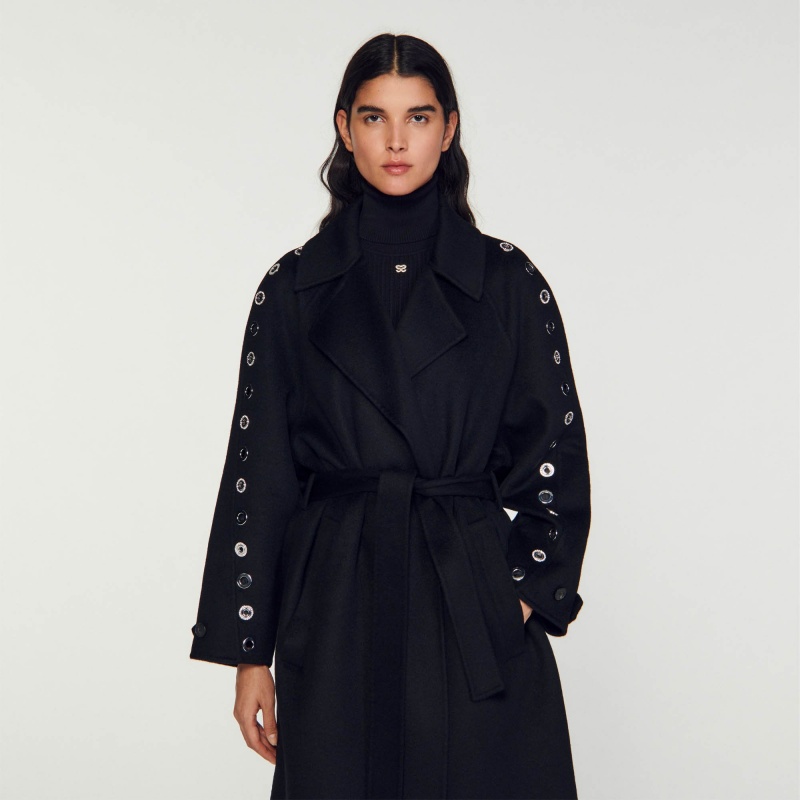 Sandro Eyelet trench coat Black | SN-SDO64513