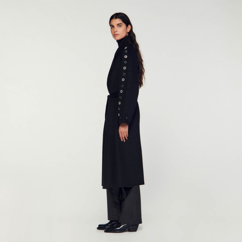 Sandro Eyelet trench coat Black | SN-SDO64513