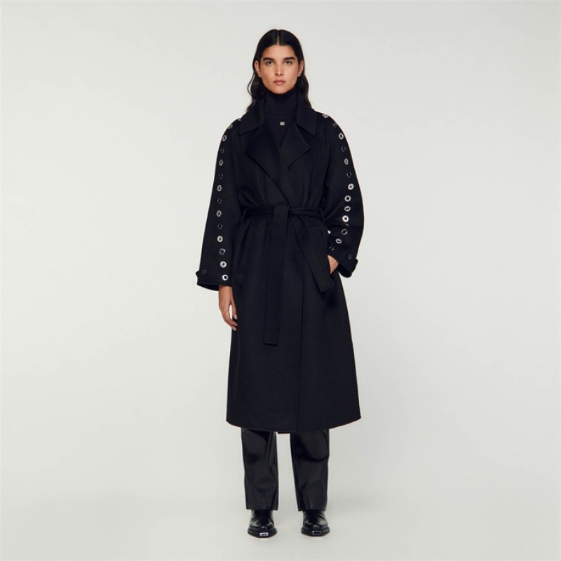 Sandro Eyelet trench coat Black | SN-SDO64513