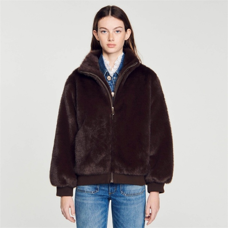 Sandro Faux fur jacket Brown | SN-SDO64538