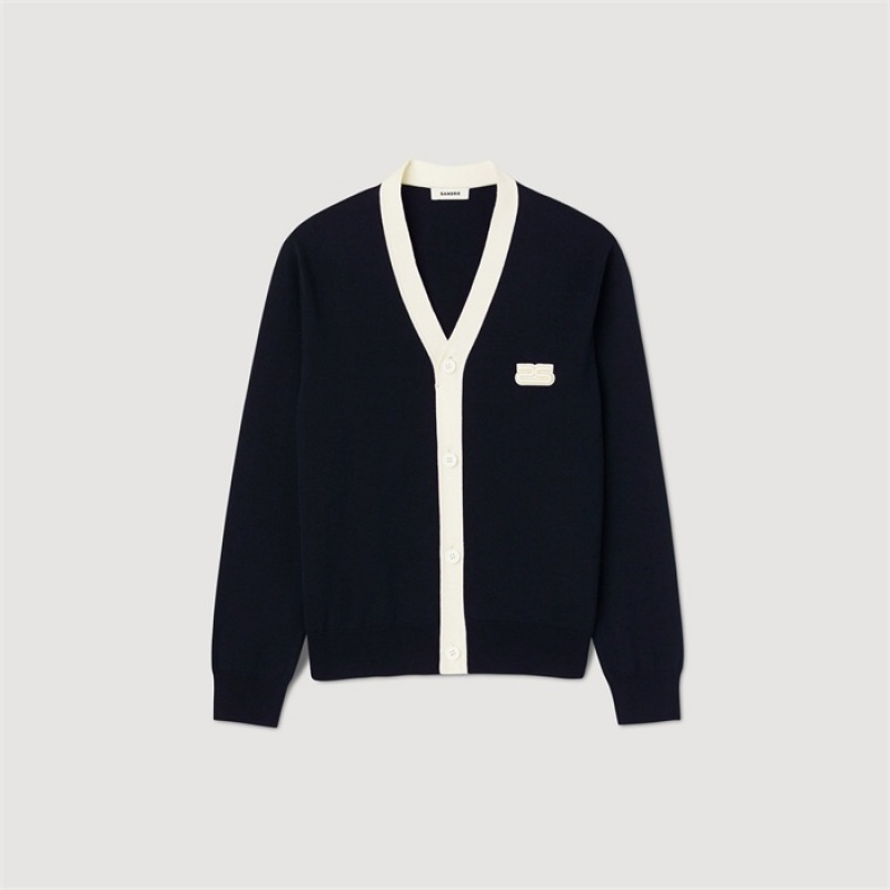 Sandro Fine knit cardigan Navy Blue | SN-SDO65286