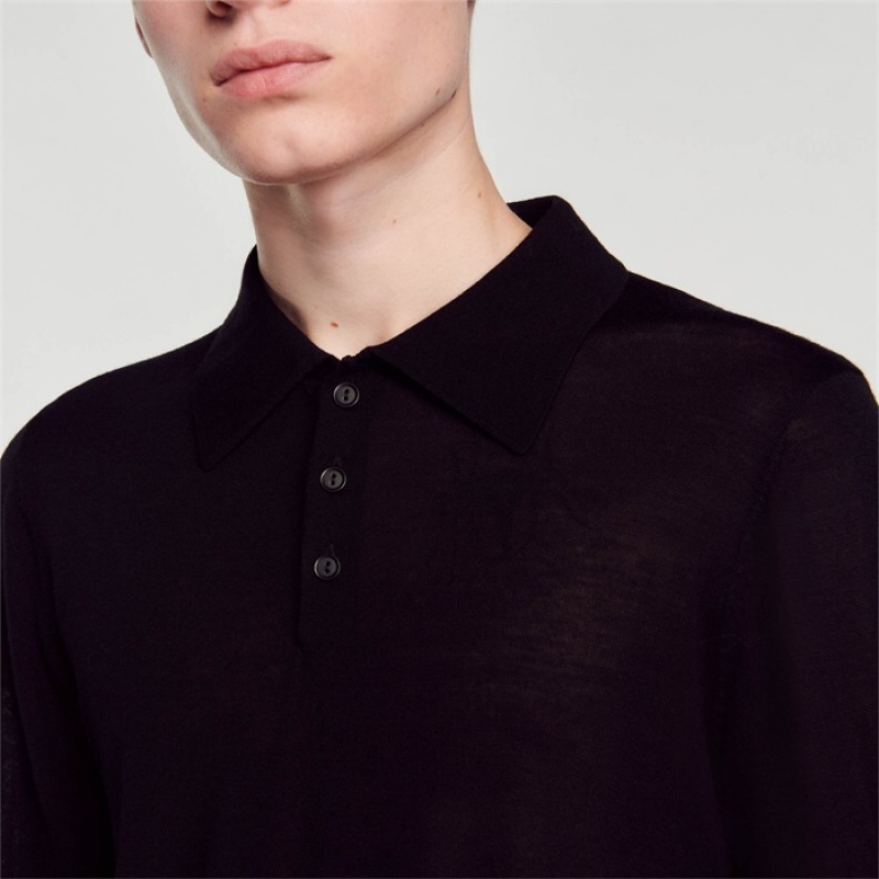 Sandro Fine knit polo shirt Black | SN-SDO65089