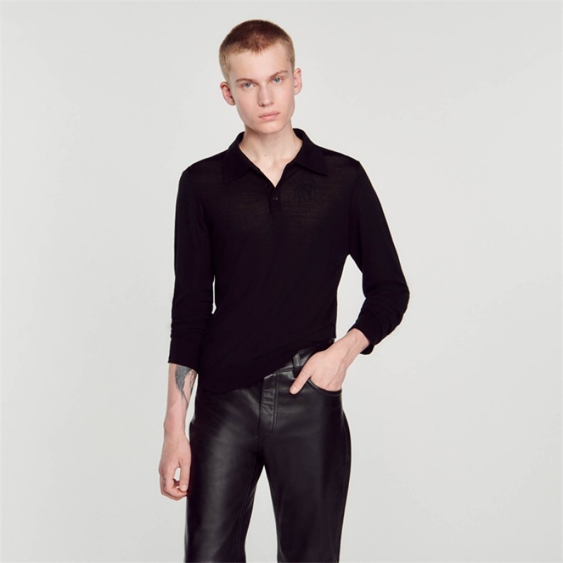 Sandro Fine knit polo shirt Black | SN-SDO65089