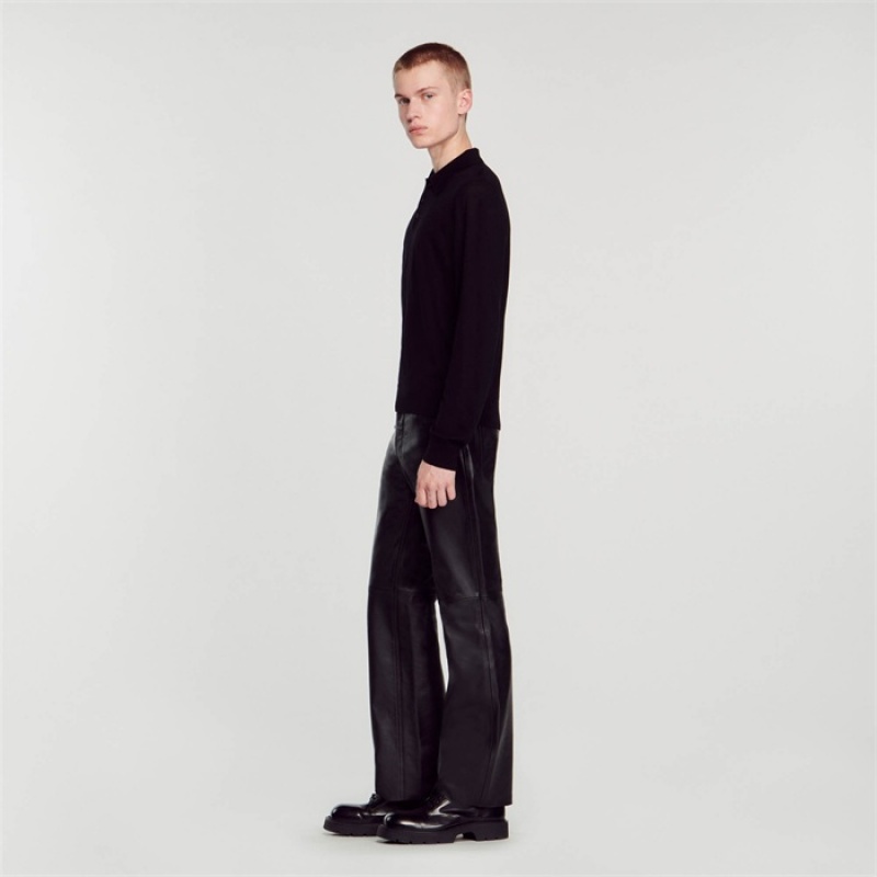 Sandro Fine knit polo shirt Black | SN-SDO65089