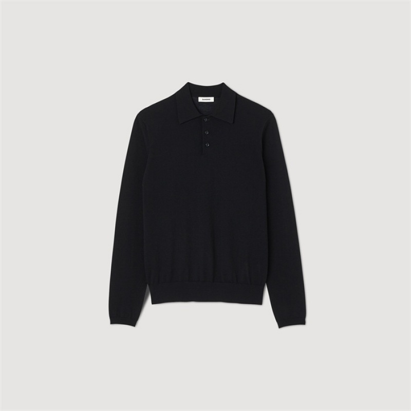 Sandro Fine knit polo shirt Black | SN-SDO65089