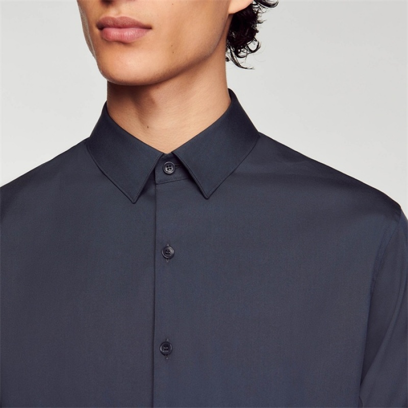 Sandro Fitted stretch cotton shirt Bluish Grey | SN-SDO65054