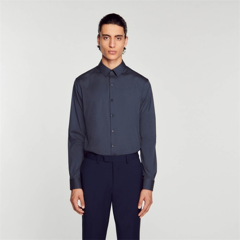 Sandro Fitted stretch cotton shirt Bluish Grey | SN-SDO65054