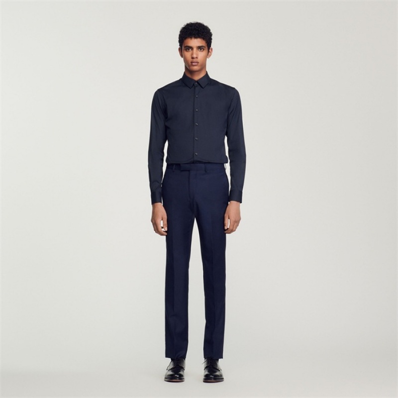 Sandro Fitted stretch cotton shirt Navy Blue | SN-SDO65055