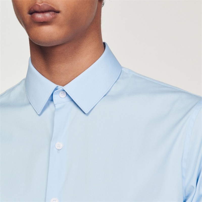 Sandro Fitted stretch cotton shirt Sky Blue | SN-SDO65056