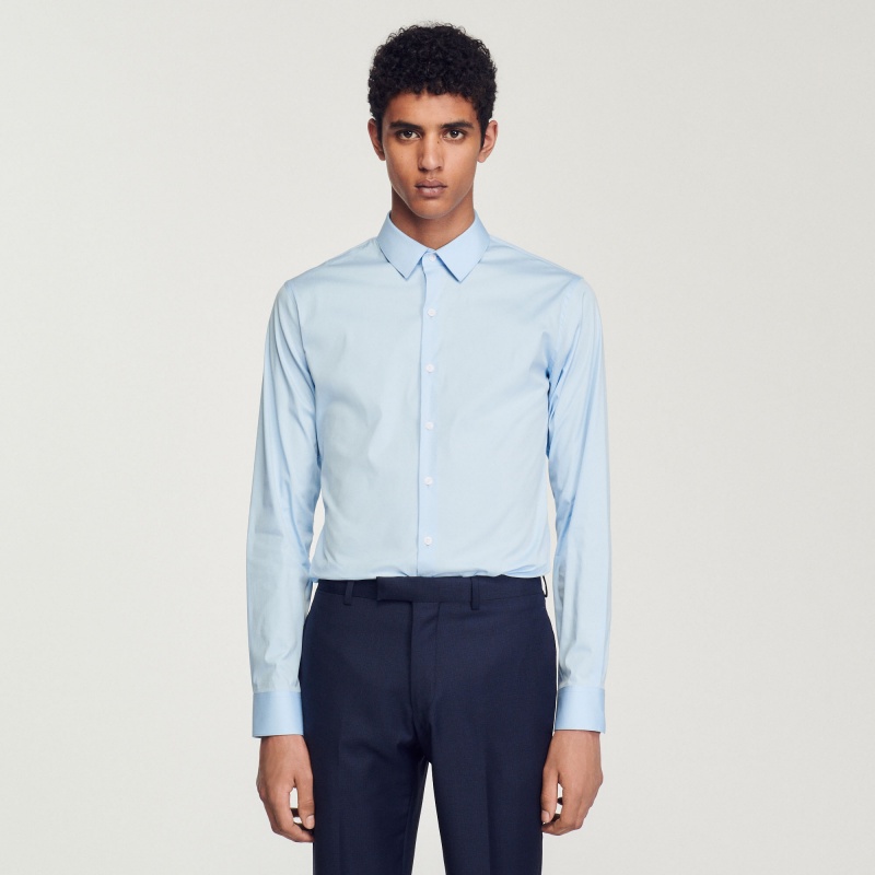 Sandro Fitted stretch cotton shirt Sky Blue | SN-SDO65056