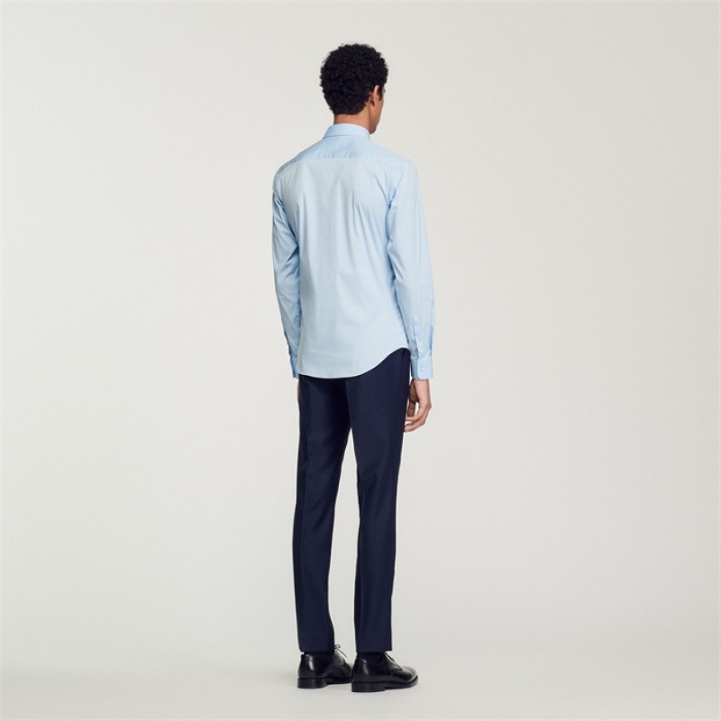 Sandro Fitted stretch cotton shirt Sky Blue | SN-SDO65056