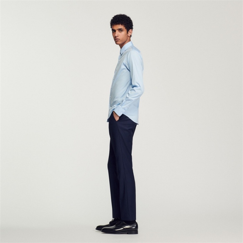 Sandro Fitted stretch cotton shirt Sky Blue | SN-SDO65056