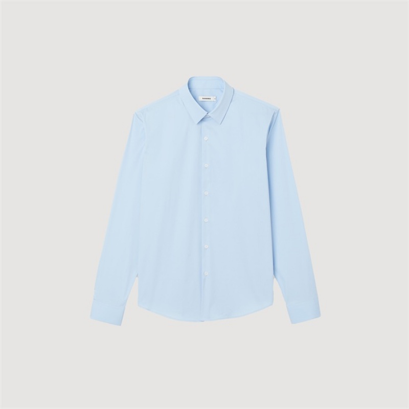 Sandro Fitted stretch cotton shirt Sky Blue | SN-SDO65056