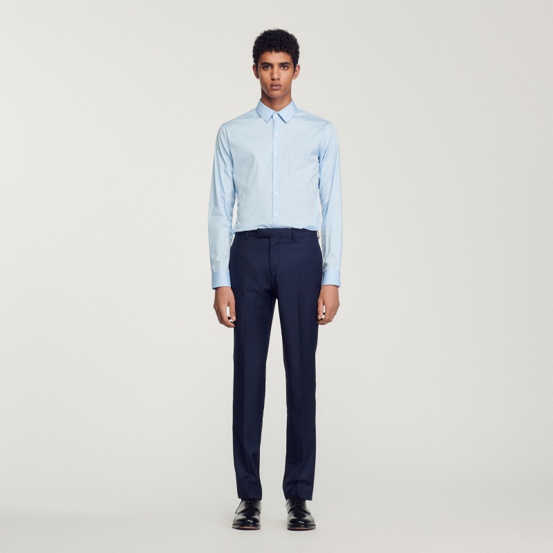 Sandro Fitted stretch cotton shirt Sky Blue | SN-SDO65056