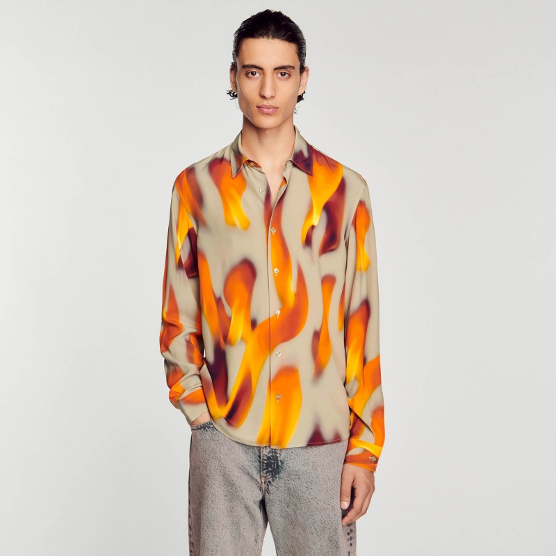 Sandro Flame pattern shirt Taupe | SN-SDO65052