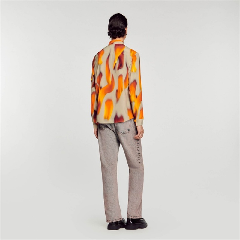 Sandro Flame pattern shirt Taupe | SN-SDO65052