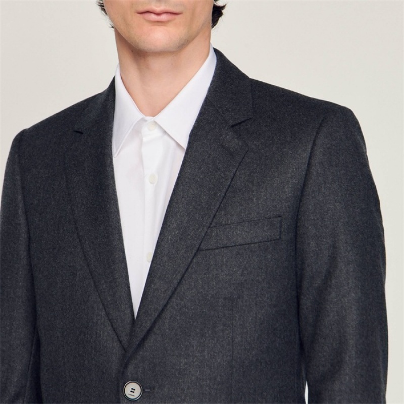 Sandro Flannel suit jacket Charcoal Grey | SN-SDO65216