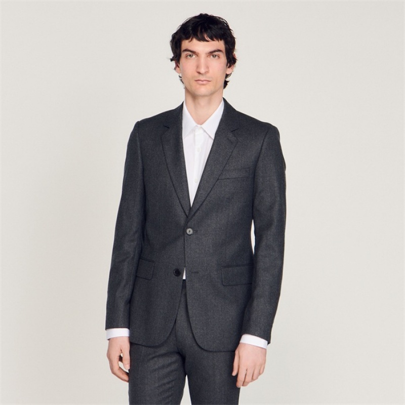 Sandro Flannel suit jacket Charcoal Grey | SN-SDO65216