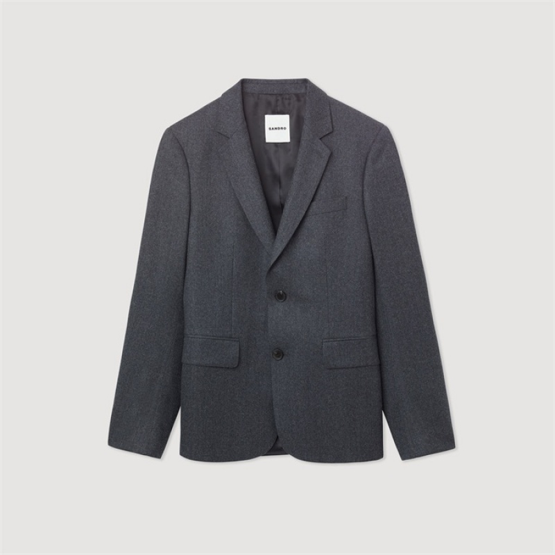 Sandro Flannel suit jacket Charcoal Grey | SN-SDO65216