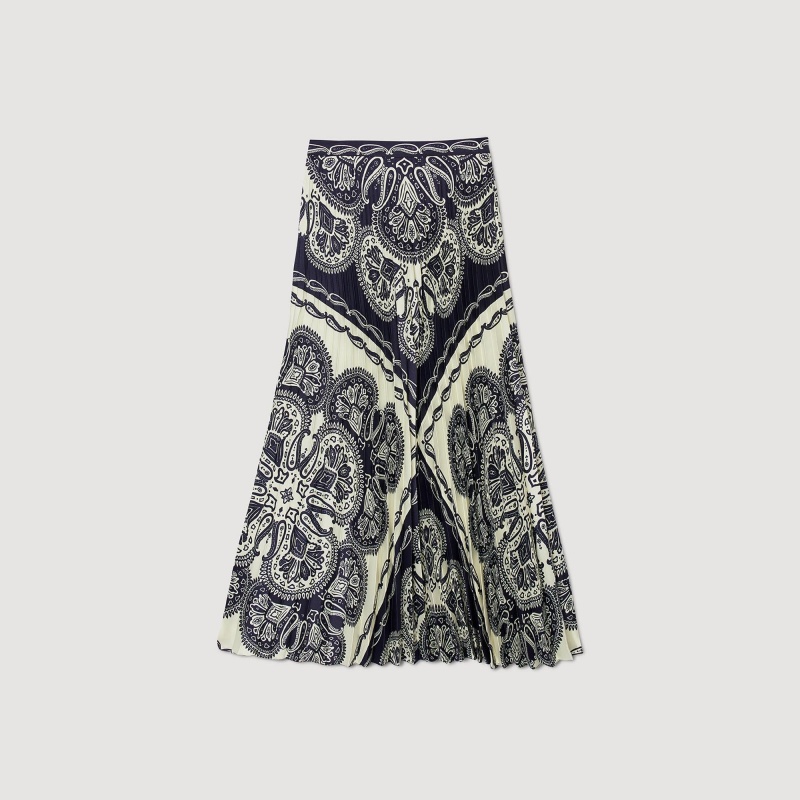 Sandro Floaty bandana-print maxi skirt Beige / Navy | SN-SDO64744